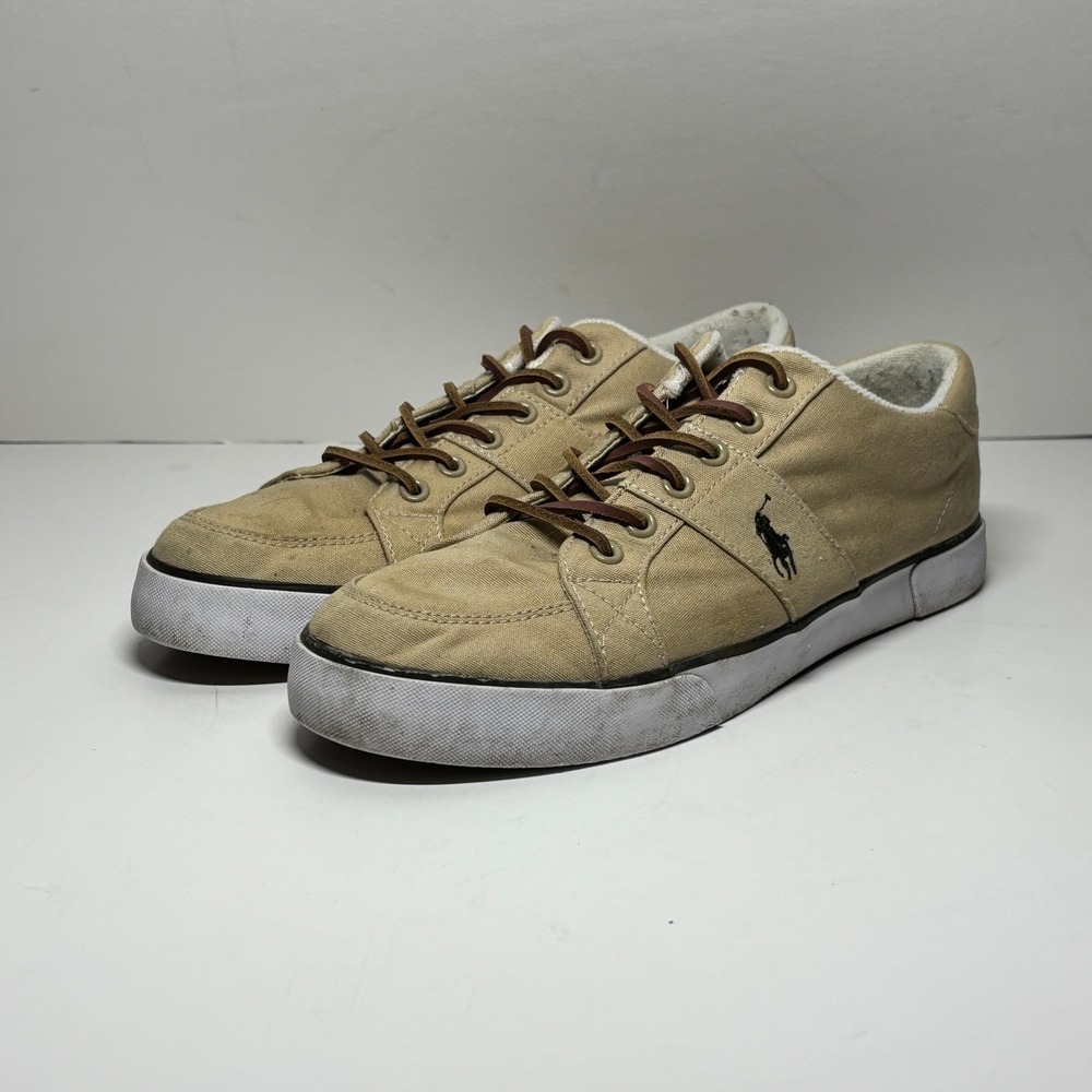 Polo Ralph Lauren Mens Faxon Low Tan Canvas Sneakers 816094204ONN Size 9D Preppy